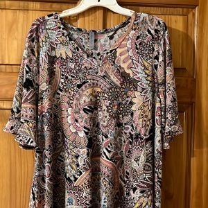 Lightweight Blouse, paisley with black, maize yellow, pink, blue & white